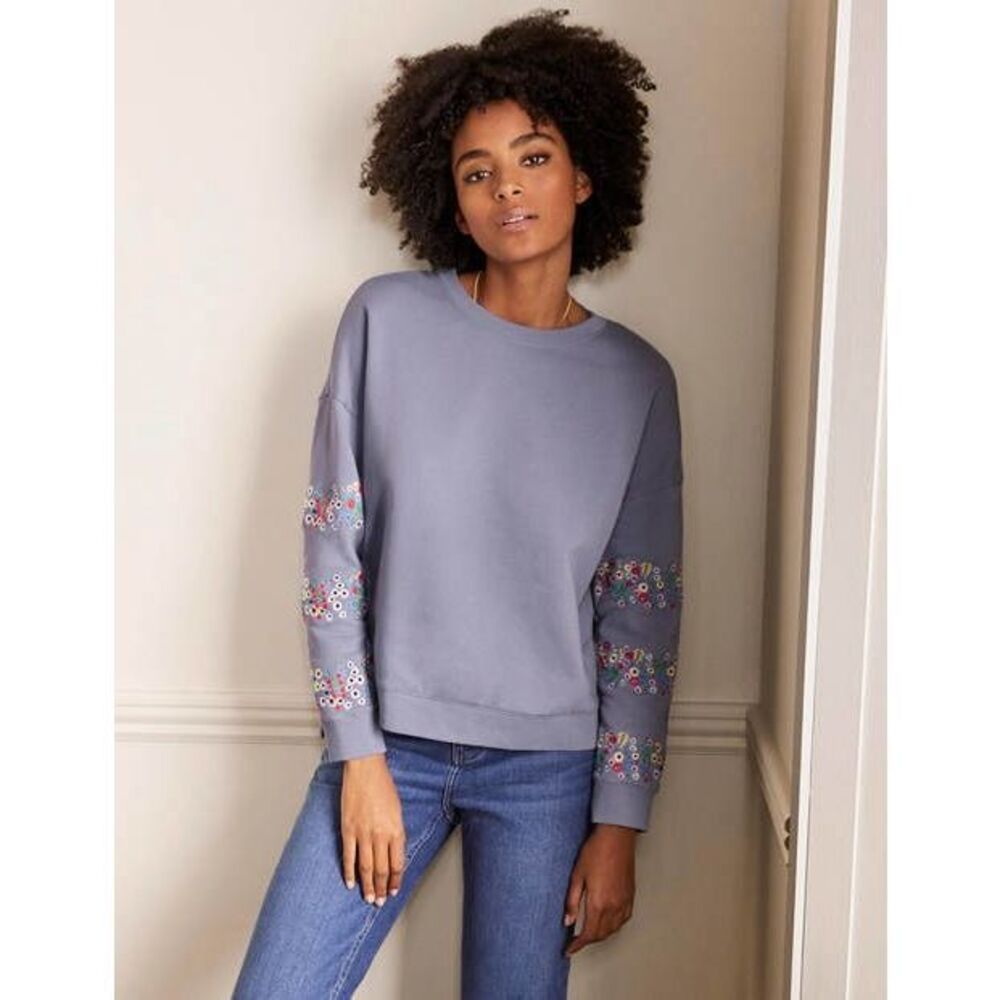 Boden Light Lavender Crew Neck Sweater with Colorful Sleeve Accents